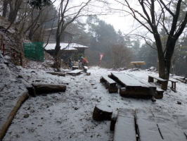 堀山の家のあたりで降雪は強くなるがアイゼンを出すほどではなかった